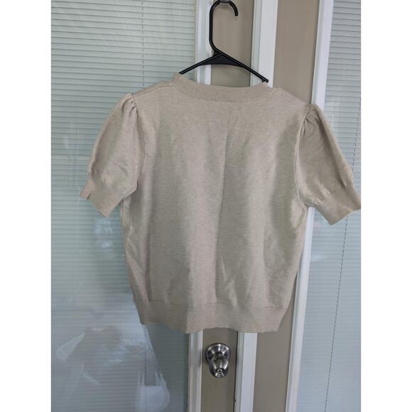 Anewsta Women's Elegant Heavy Embellished Bees Short Sleeve Biege Sweater Size L - Picture 8 of 12